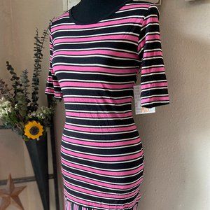 4/$20 LuLaRoe Julia Black, White, & Pink Stripes Barbiecore Bodycon Dress  XS